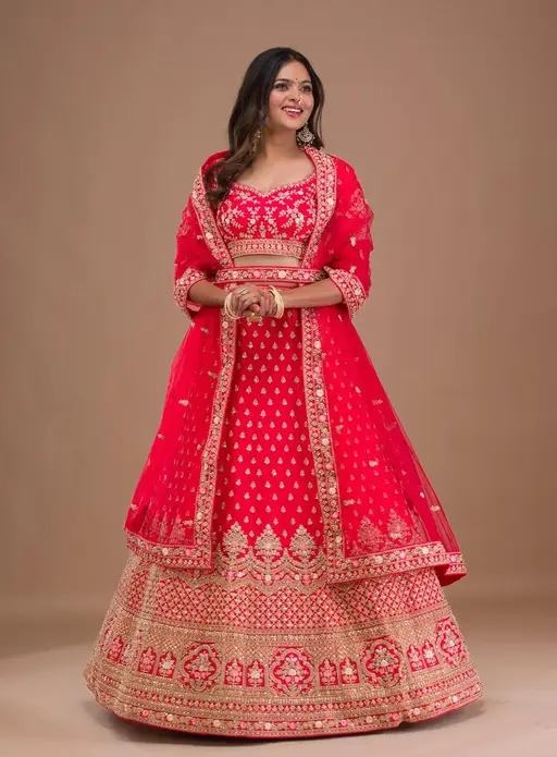 Red Glamorous Sequin Satin Silk Designer Lehenga Choli Exclusive Party & Wedding Wear