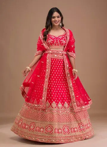 Red Glamorous Sequin Satin Silk Designer Lehenga Choli Exclusive Party & Wedding Wear